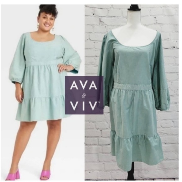 Ava & Viv balloon sleeve flare dress 3x NEW spring Easter - Picture 1 of 4